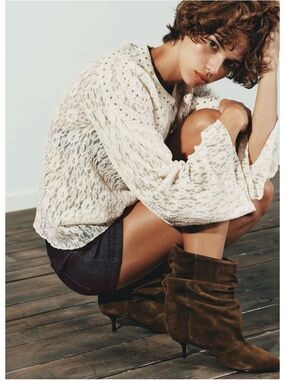 Zara Ruched Split Leather Ankle Boots: 38